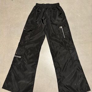 Black Flared Nylon Cargo Track Pants with Zipper Detail
